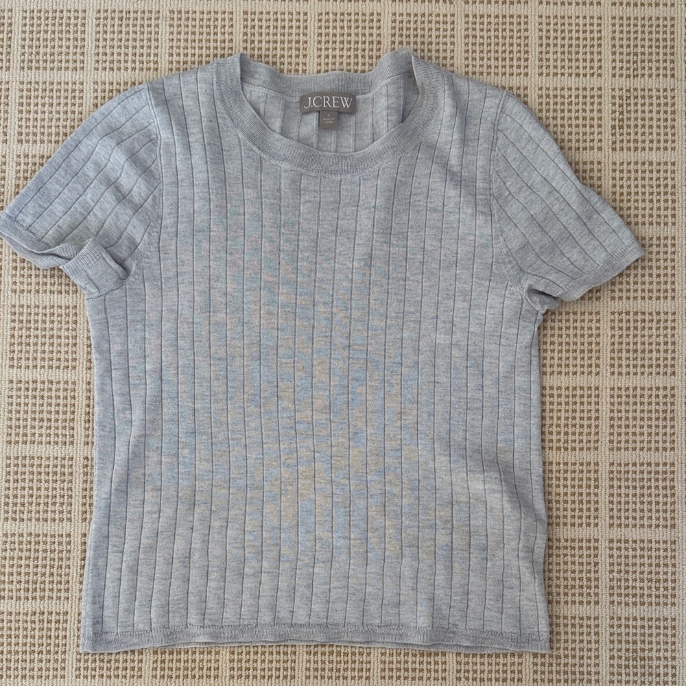 J. Crew Gray Ribbed Short Sleeve Sweater
